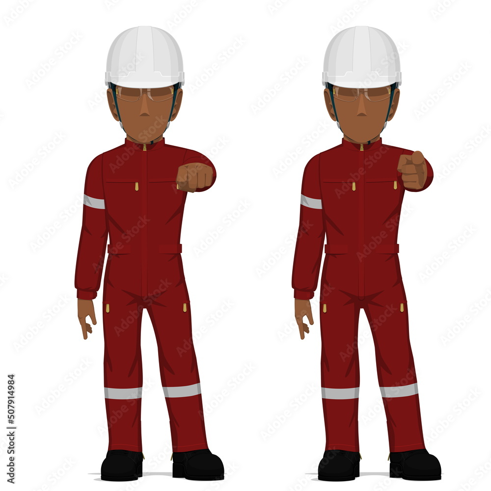 set of industrial worker is pointing to something set of industrial worker is pointing to something