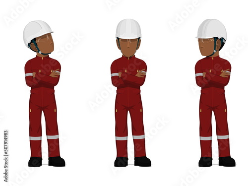 set of industrial worker with folded arms on white background