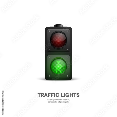 Vector Banner with 3d Realistic Detailed Road Traffic Lights Isolated on White Background. Safety Rules Concept, Design Templete. Stoplight, Traffic Lights Template
