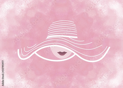 Summer lady hat pink background white lines