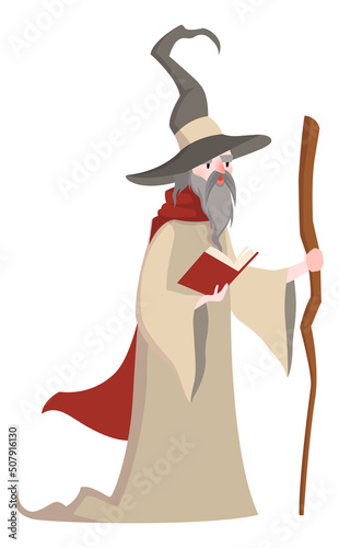 Old wizard character. Medieval sorcerer. Fantasy man