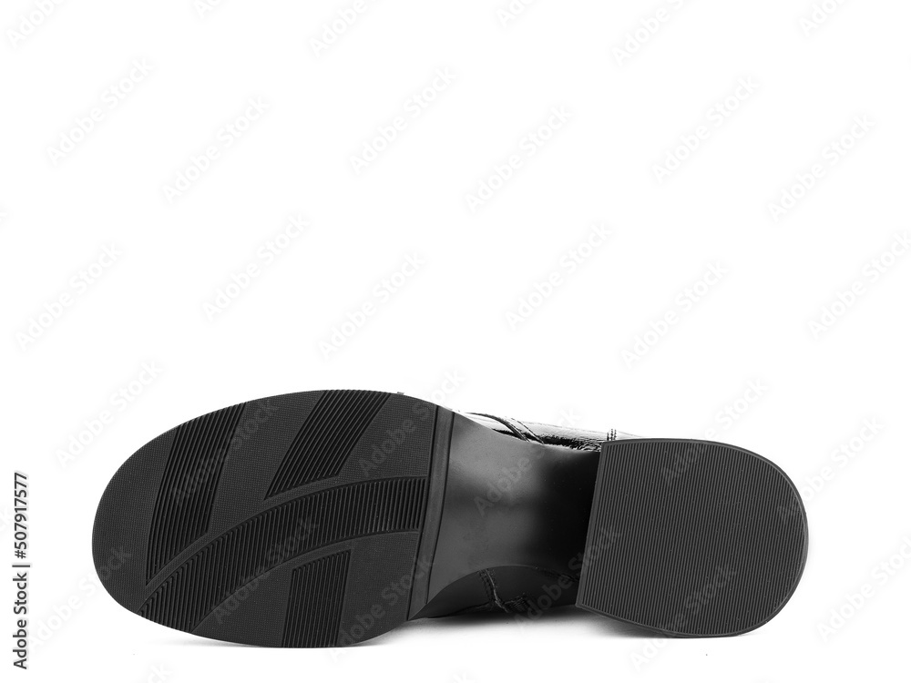 Sole for shoes, bottom view. Shoe sole close-up isolated on white background. place for text. Element of boots. Concept of production of shoe.