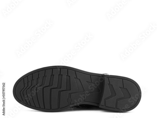 Sole for shoes, bottom view. Shoe sole close-up isolated on white background. place for text. Element of boots. Concept of production of shoe.