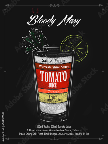 Bloody Mary cocktail recipe with infographic vintage style in vector file
