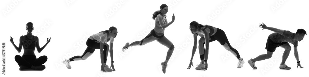 Silhouettes of different sporty people isolated on white Silhouettes of different sporty people isolated on white
