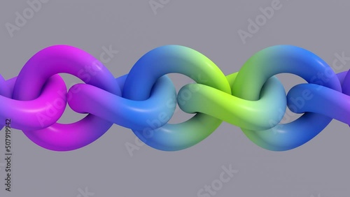 Bright colorful chain rotating. Abstract animation, 3d render.