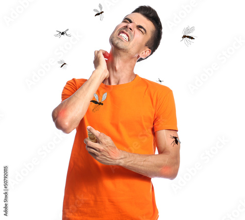 Young man with repellent an...
