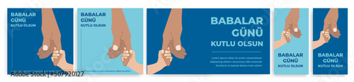 Babalar Günü Kutlu Olsun (Happy Father's Day) greeting card and social media template. Father and son,dad and daughter vector illustration.