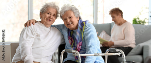 Obraz na plátně Happy senior women in nursing home