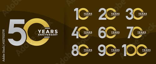 set anniversary logo style with golden and silver color on brown background for special moment