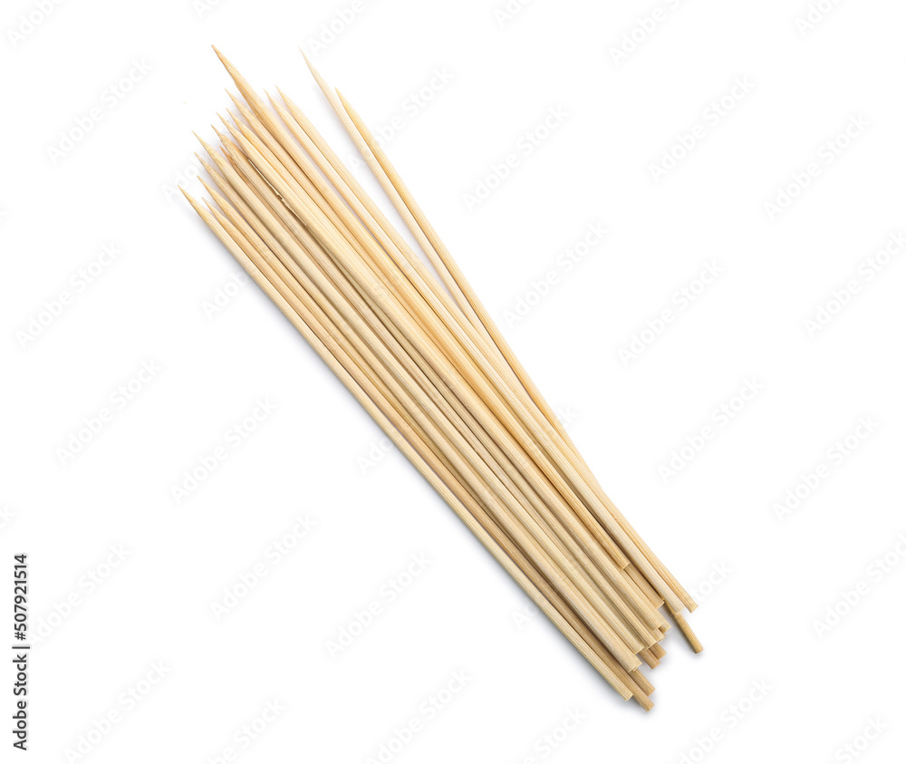 Wooden skewers on white background Wooden skewers on white background