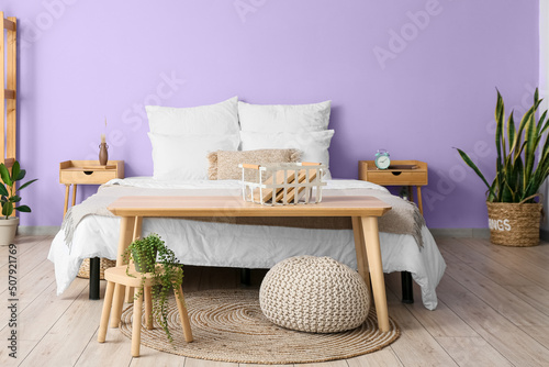 Interior of bedroom with mo...