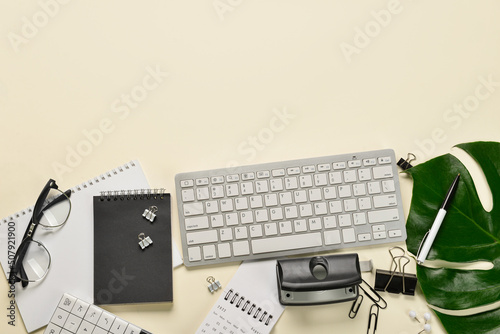 Modern keyboard, stationery...