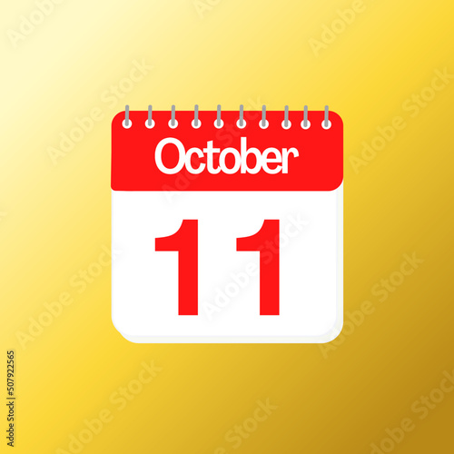 Day 11 of October  month with red calendar design and yellow background with 3d shadow