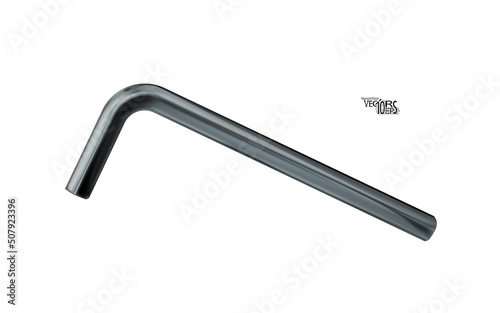 Realistic Dark Hex or inbus key, metal tool isolated on white background. Vector illustration.
