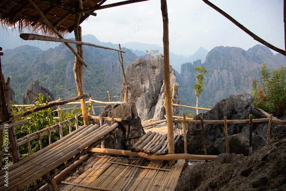 A beautiful panoramic view of Vang Vieng in Laos.