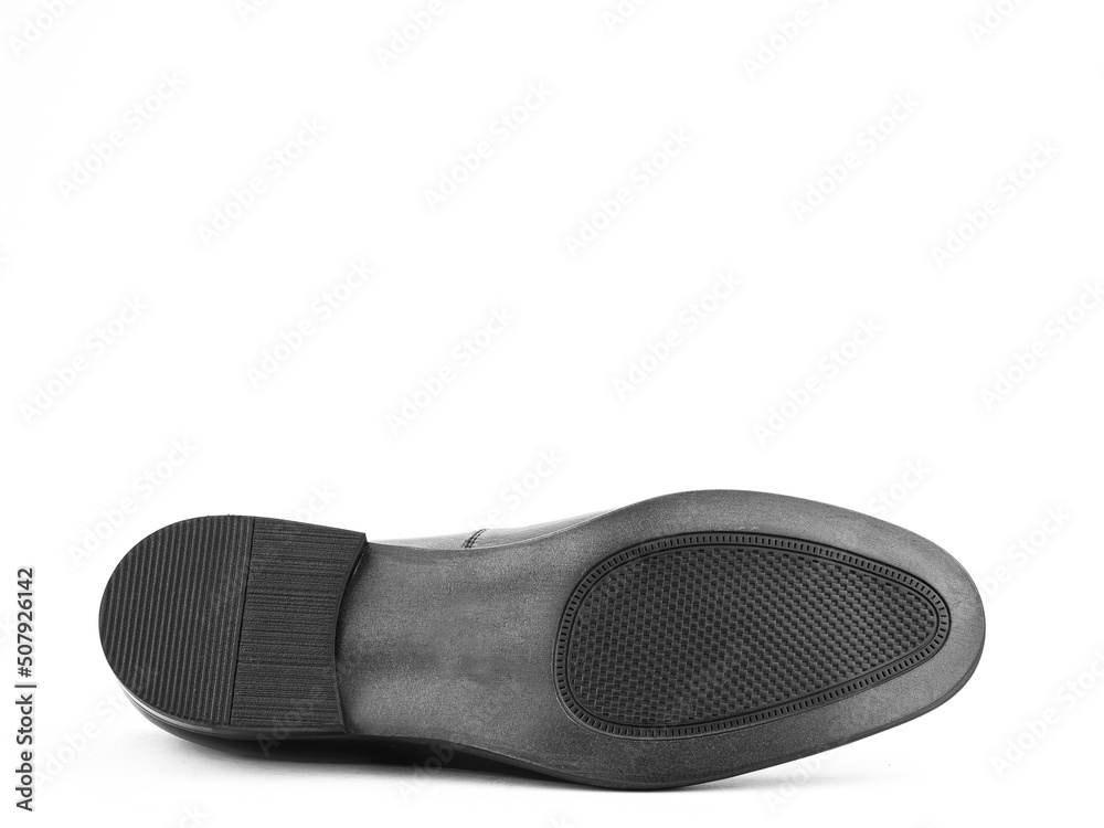 Sole for shoes, bottom view. Shoe sole close-up isolated on white background. place for text. Element of boots. Concept of production of shoe.