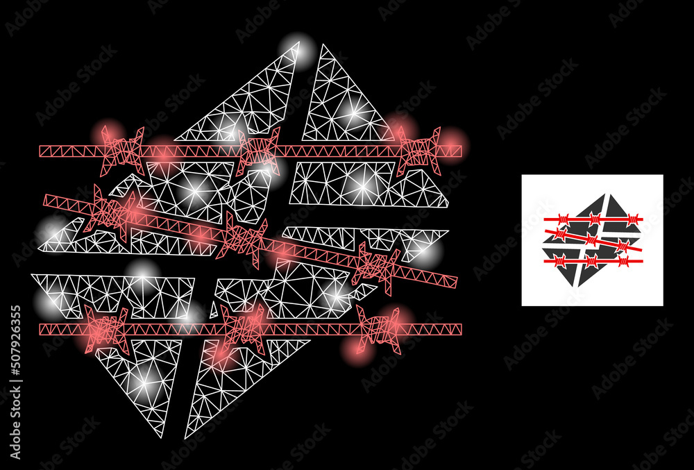 Flare network spam letter jail glare icon with lightspots. Illuminated