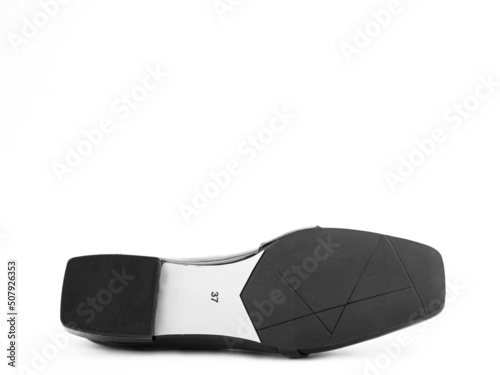 Obraz na płótnie Sole for shoes, bottom view. Shoe sole close-up isolated on white background. place for text. Element of boots. Concept of production of shoe. w salonie