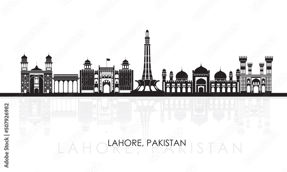 Silhouette Skyline panorama of city of Lahore, Pakistan - vector illustration