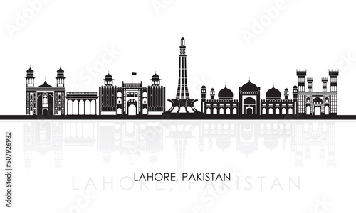 Silhouette Skyline panorama of city of Lahore, Pakistan - vector illustration photo