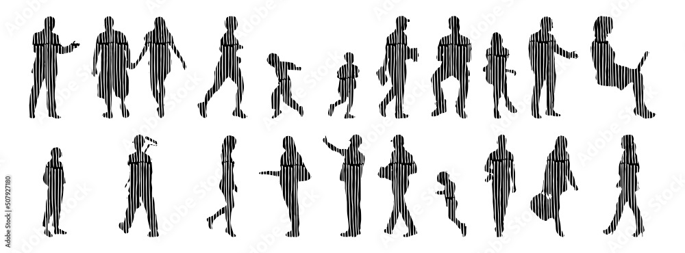 Vector illustration, Outline silhouettes of people, Contour drawing ...