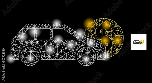 Flare net car leasing constellation icon with light spots. Illuminated vector constellation based on car leasing icon. Sparkle frame polygonal car leasing on a black background.