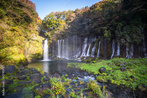 Shiraito no Taki Falls is located in the southwestern foothills of Fujisan. This waterfall is sourced from the springs of Fujisan. photo