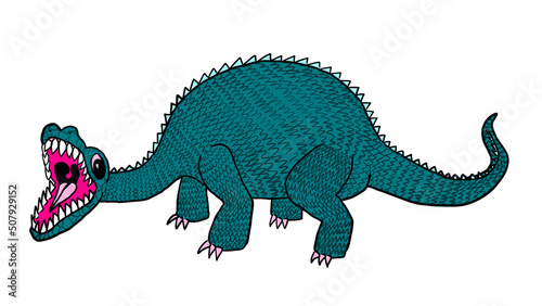 cartoon of a long-necked dinosaur with an open mouth