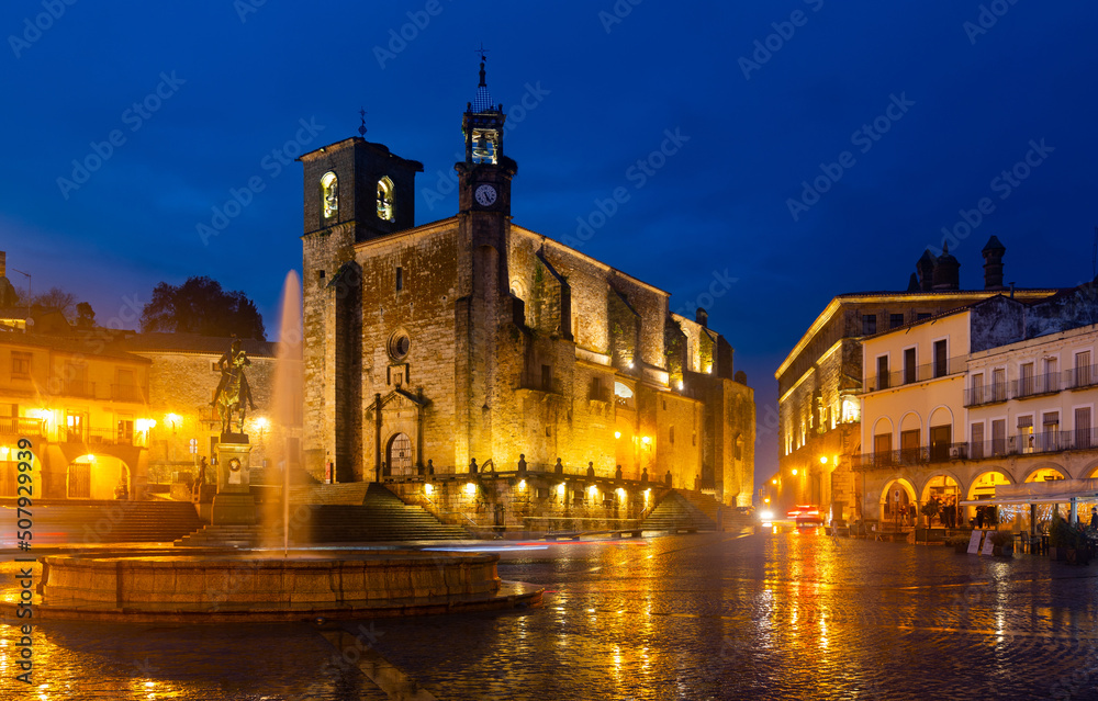 Evening photo of Plaza Mayor in Trujillo, Caceres, Spain.