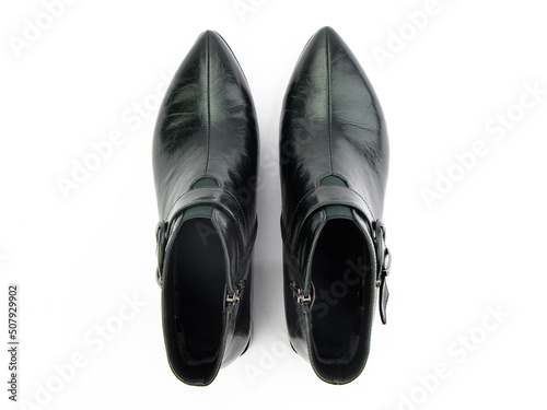 Obraz na płótnie jodhpur boots isolated on white background. Top view. Fashion shoes. Photoshoot for shoe shop concept. w salonie