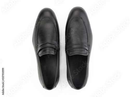 Obraz na płótnie Vintage Loafer Shoes. Closeup. Advertising shot. Concept closeup shoes. Isolated object close up on white background. Top view. w salonie