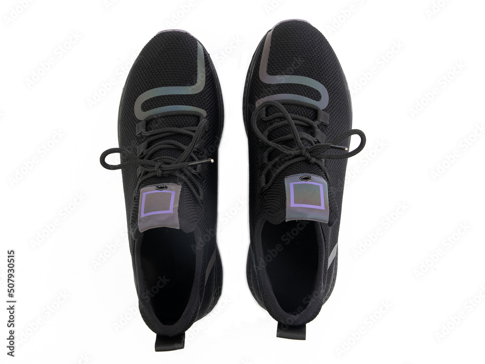 classic sneakers with laces. Casual style. Isolated close-up on white background. Top view. Fashion shoes