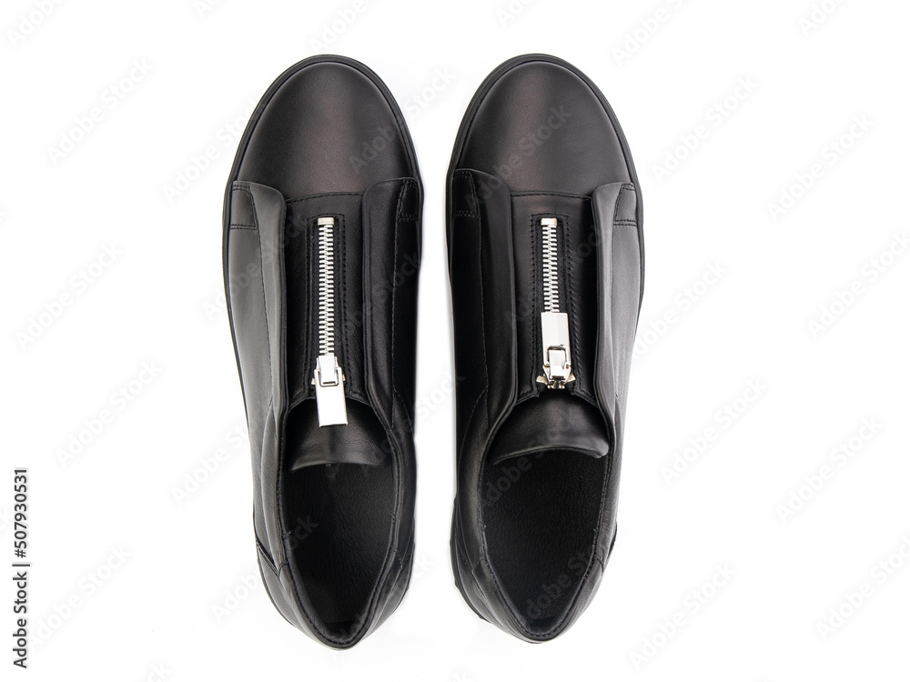 classic sneakers with laces. Casual style. Isolated close-up on white background. Top view. Fashion shoes