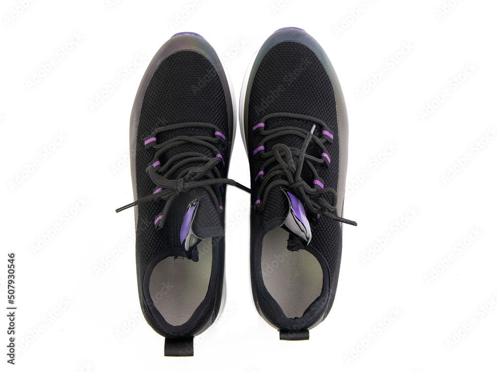classic sneakers with laces. Casual style. Isolated close-up on white background. Top view. Fashion shoes