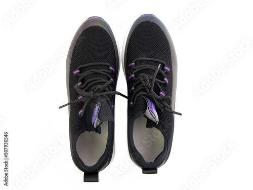 Obraz na płótnie classic sneakers with laces. Casual style. Isolated close-up on white background. Top view. Fashion shoes w salonie