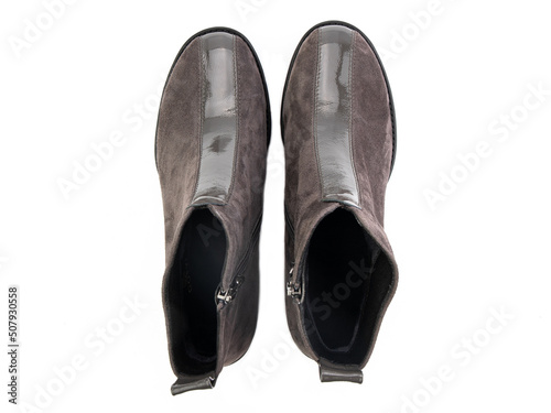 Obraz na płótnie jodhpur boots isolated on white background. Top view. Fashion shoes. Photoshoot for shoe shop concept. w salonie