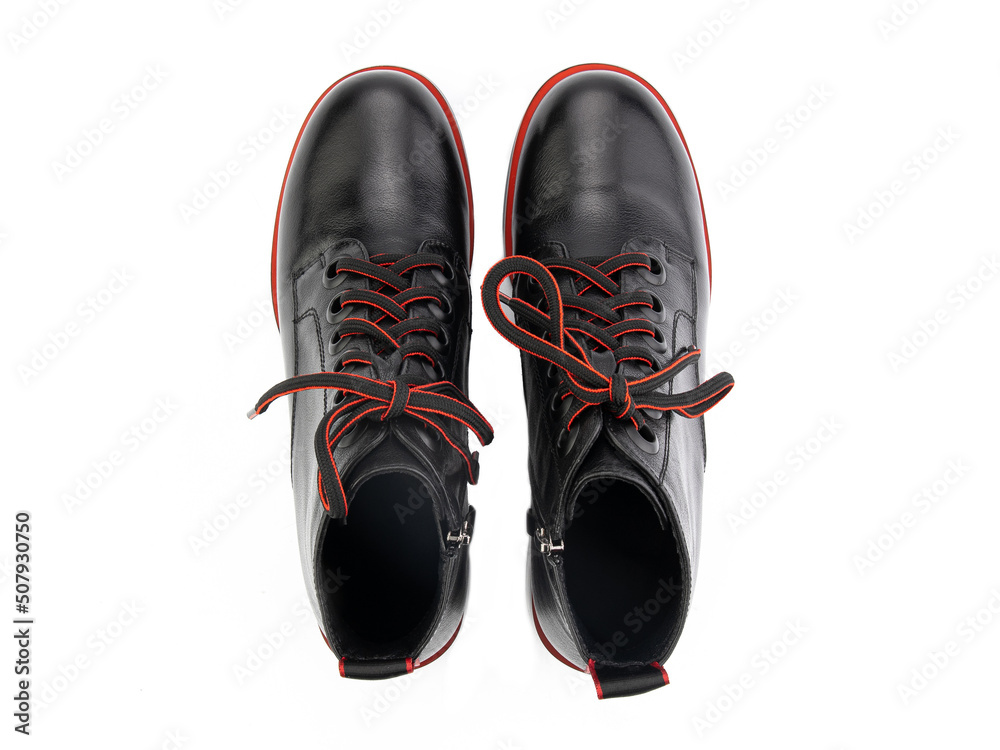 classic sneakers with laces. Casual style. Isolated close-up on white background. Top view. Fashion shoes