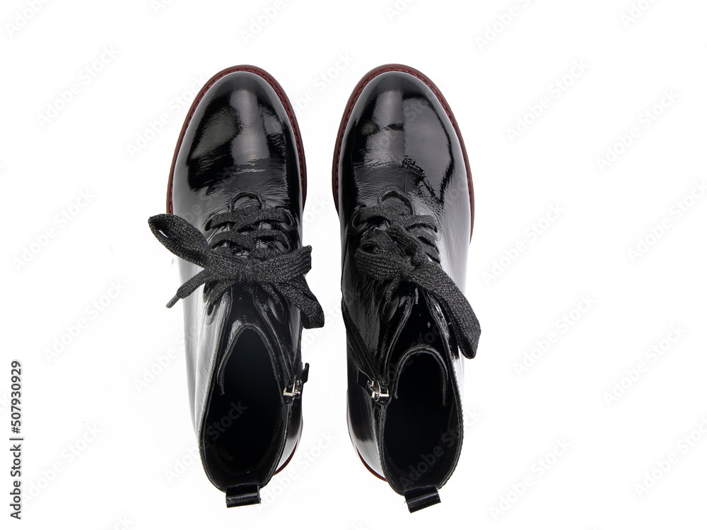 classic sneakers with laces. Casual style. Isolated close-up on white background. Top view. Fashion shoes