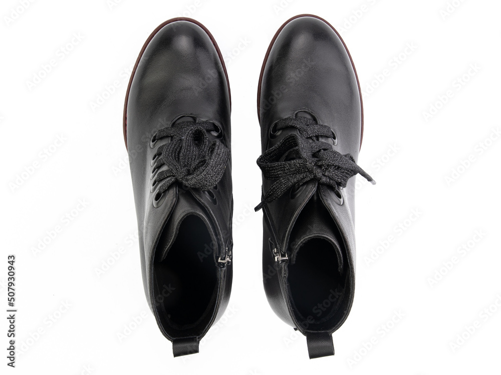 classic sneakers with laces. Casual style. Isolated close-up on white background. Top view. Fashion shoes