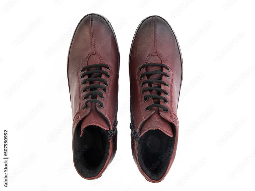 classic sneakers with laces. Casual style. Isolated close-up on white background. Top view. Fashion shoes