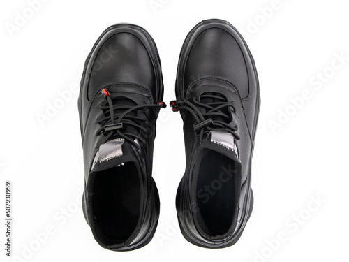 Obraz na płótnie classic sneakers with laces. Casual style. Isolated close-up on white background. Top view. Fashion shoes w salonie