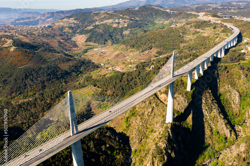 Tableau sur toile Aerial view of Viaduto do Corgo in Vila Real, Portugal