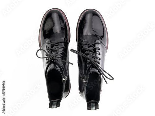 Obraz na płótnie jodhpur boots isolated on white background. Top view. Fashion shoes. Photoshoot for shoe shop concept. w salonie