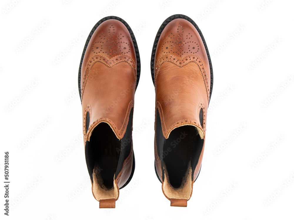 jodhpur boots isolated on white background. Top view. Fashion shoes. Photoshoot for shoe shop concept.