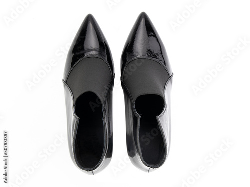 Obraz na płótnie jodhpur boots isolated on white background. Top view. Fashion shoes. Photoshoot for shoe shop concept. w salonie