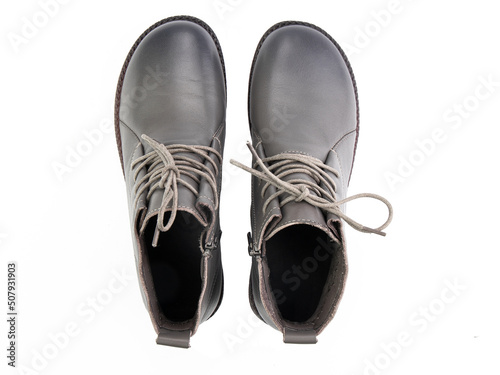Obraz na płótnie jodhpur boots isolated on white background. Top view. Fashion shoes. Photoshoot for shoe shop concept. w salonie
