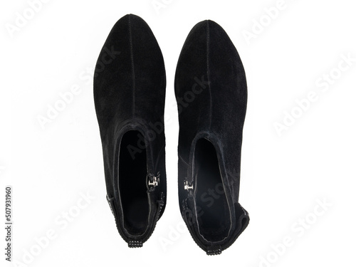 Obraz na płótnie jodhpur boots isolated on white background. Top view. Fashion shoes. Photoshoot for shoe shop concept. w salonie
