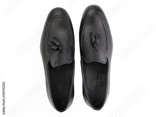 Obraz na płótnie Vintage Loafer Shoes. Closeup. Advertising shot. Concept closeup shoes. Isolated object close up on white background. Top view. w salonie