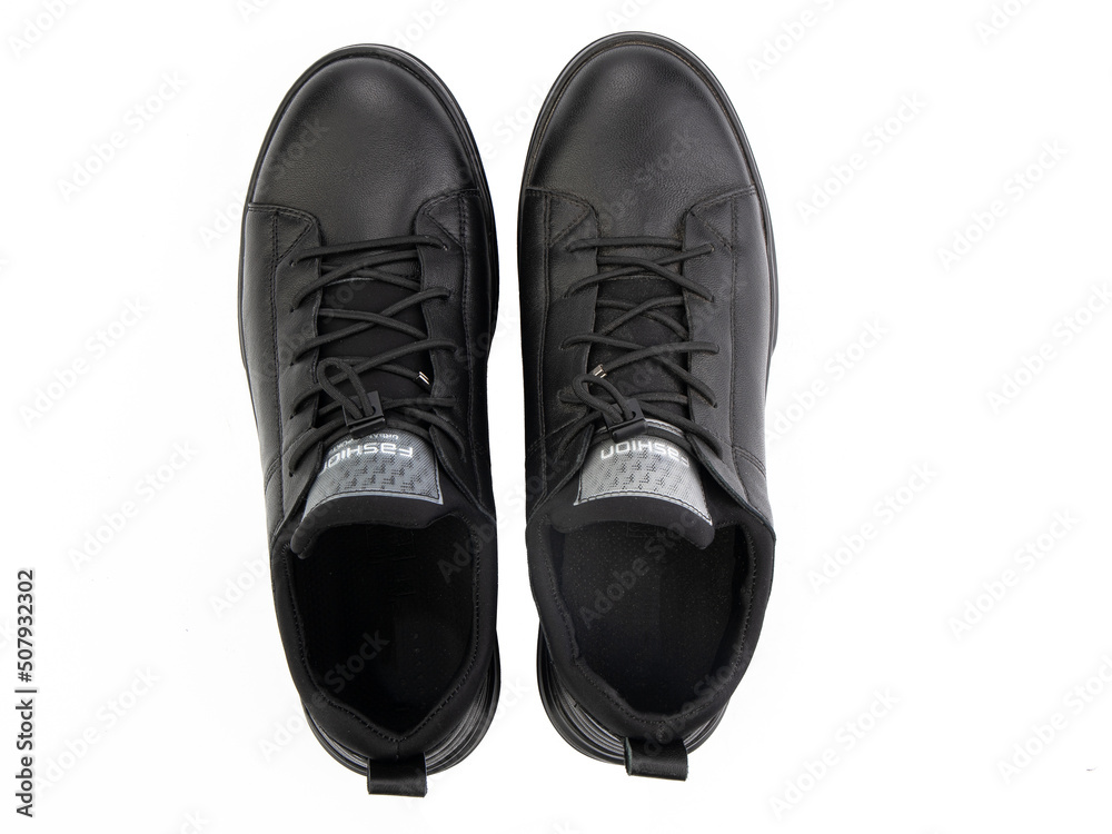 classic sneakers with laces. Casual style. Isolated close-up on white background. Top view. Fashion shoes